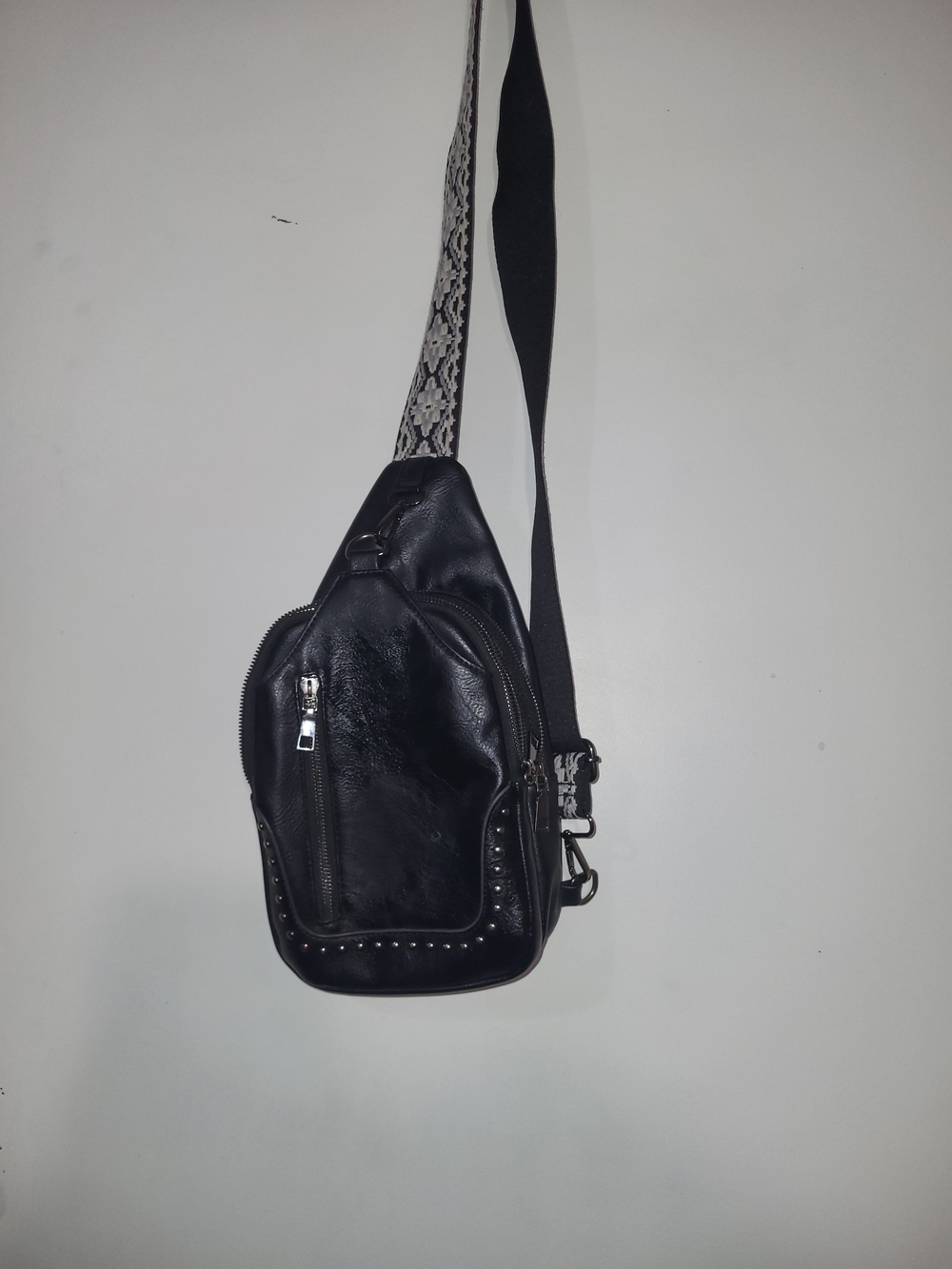 Black Stud-Accent Women's Crossbody Sling Bag